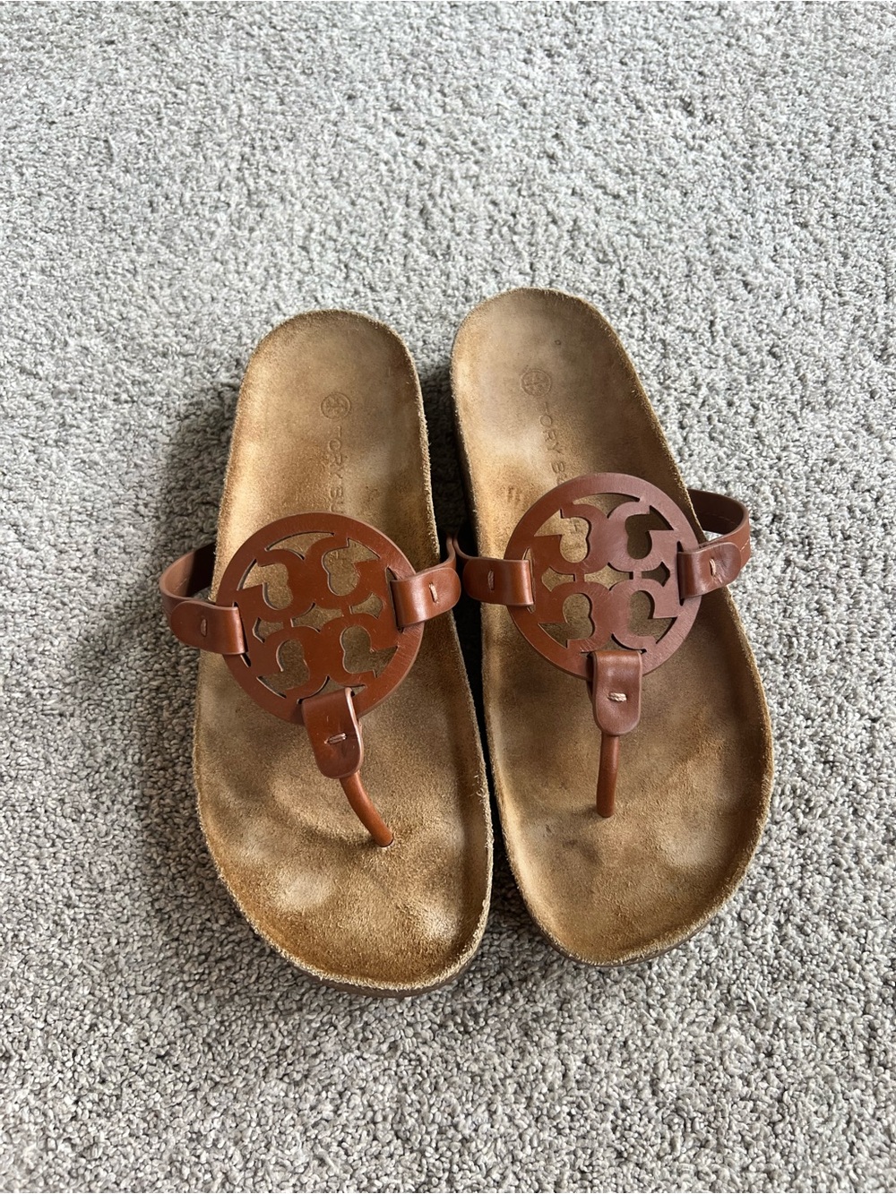 Tory Burch Miller Cloud Size 9 Brown Leather Thong Sandals Cork Bottom